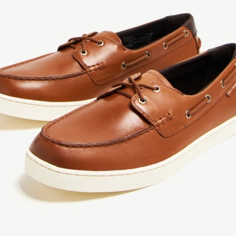 Cole Haan Men's Nantucket Leather Boat Shoes British Tan/Ivory, Size 11.5 M